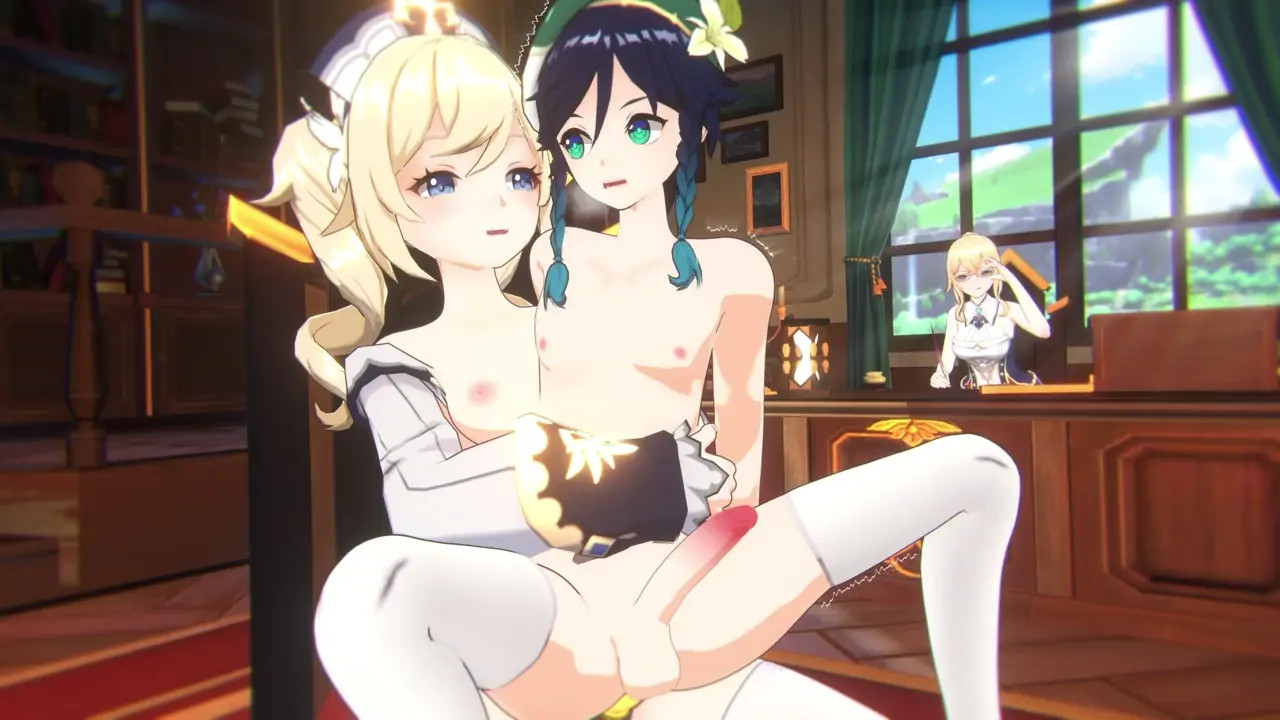 Venti gets pegged by Barbara in front of Jean