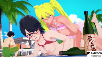 Sarada x Female Naruto hentai animation high quality