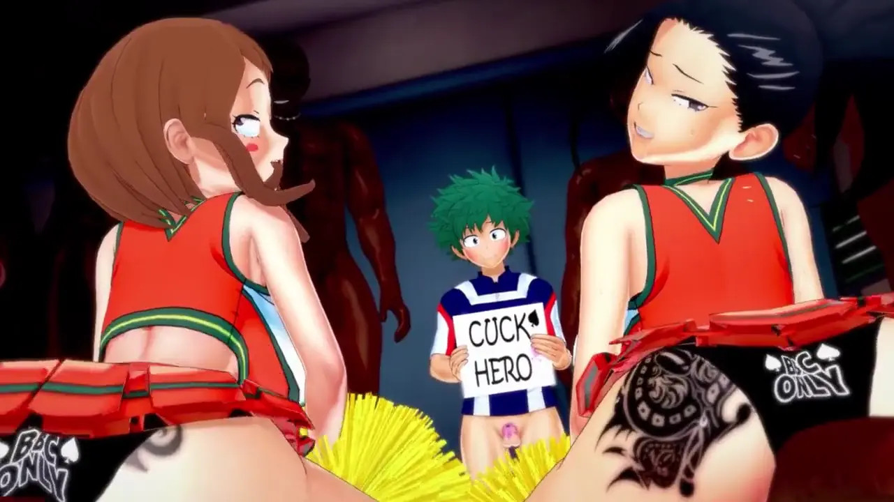 Deku watches Ochako and Momo