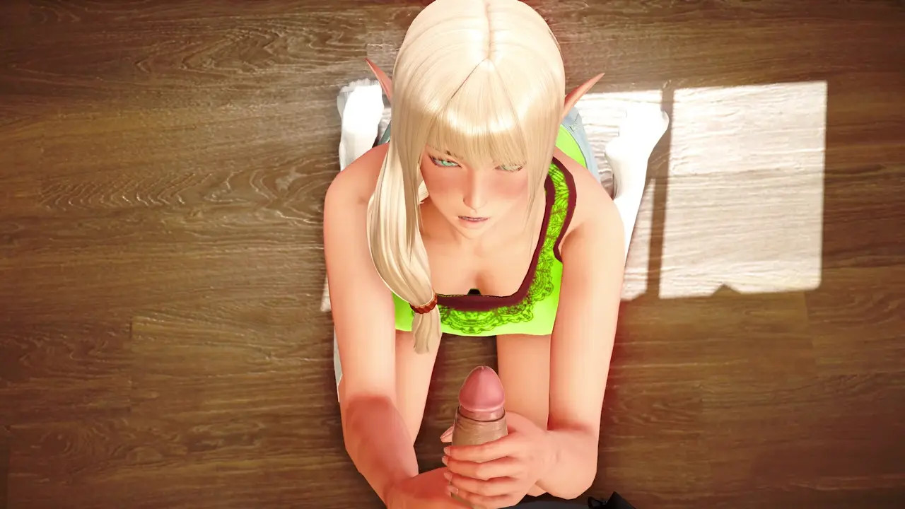 Lyriel the elf gets on her knees