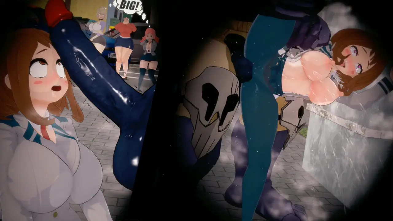 Uraraka getting fucked by nomu while people watch