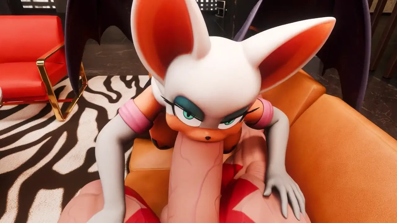 Rouge sucks a massive dick until it releases a massive cumshot