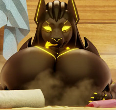 Sekhmet Licking Her Own Nipples [Xazter3D]