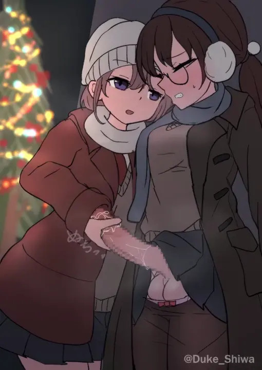 Futanari cumming in grilfriend's sleeve.