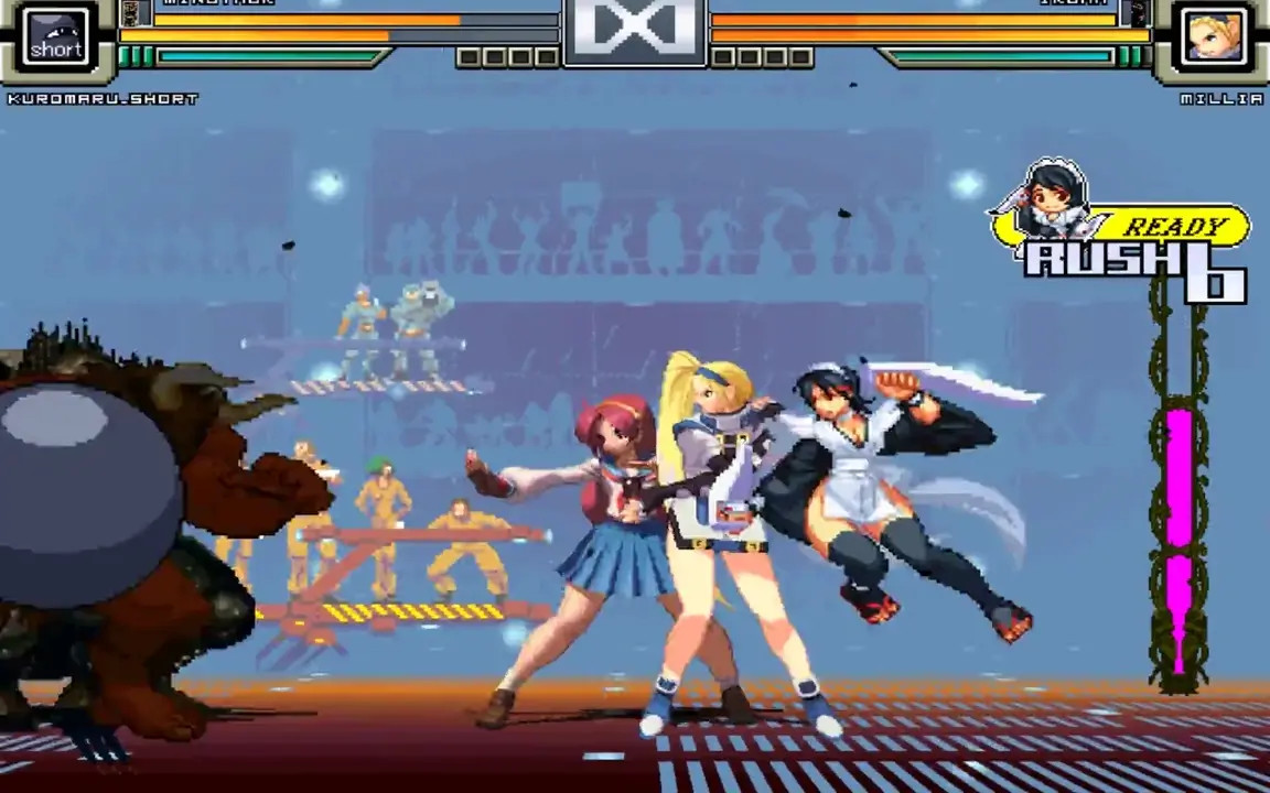 Kuromaru & Minotaur & Buta vs Millia & Athena & Iroha (gettag)