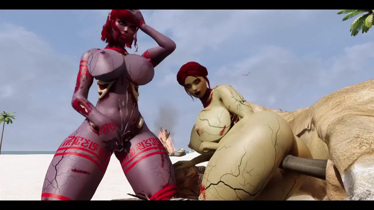 2 Zombie Sluts Fucked By Long Horse Cock