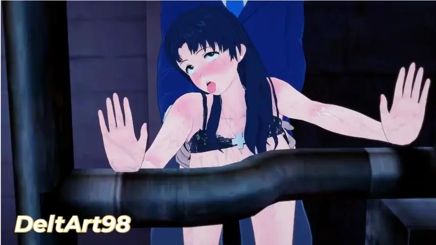 Misato shows Shinji how a real man does it