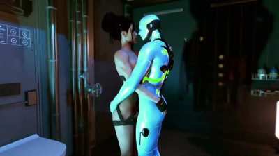 Gorgeous tanned Panam Palmer having anal fun with new sexbot in bathroom