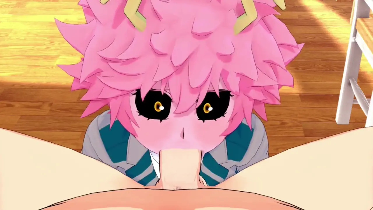 Mina Ashido gives a sneaky blowjob in Class