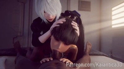 2B assisting Eve (Black) [Kaiantica3D]