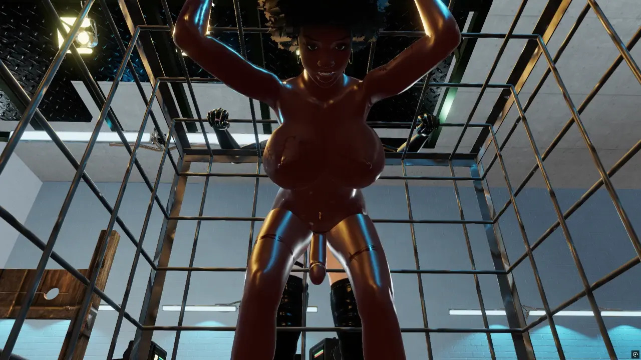 Mistress fucking her black trans slave's ass hard with a huge dildo