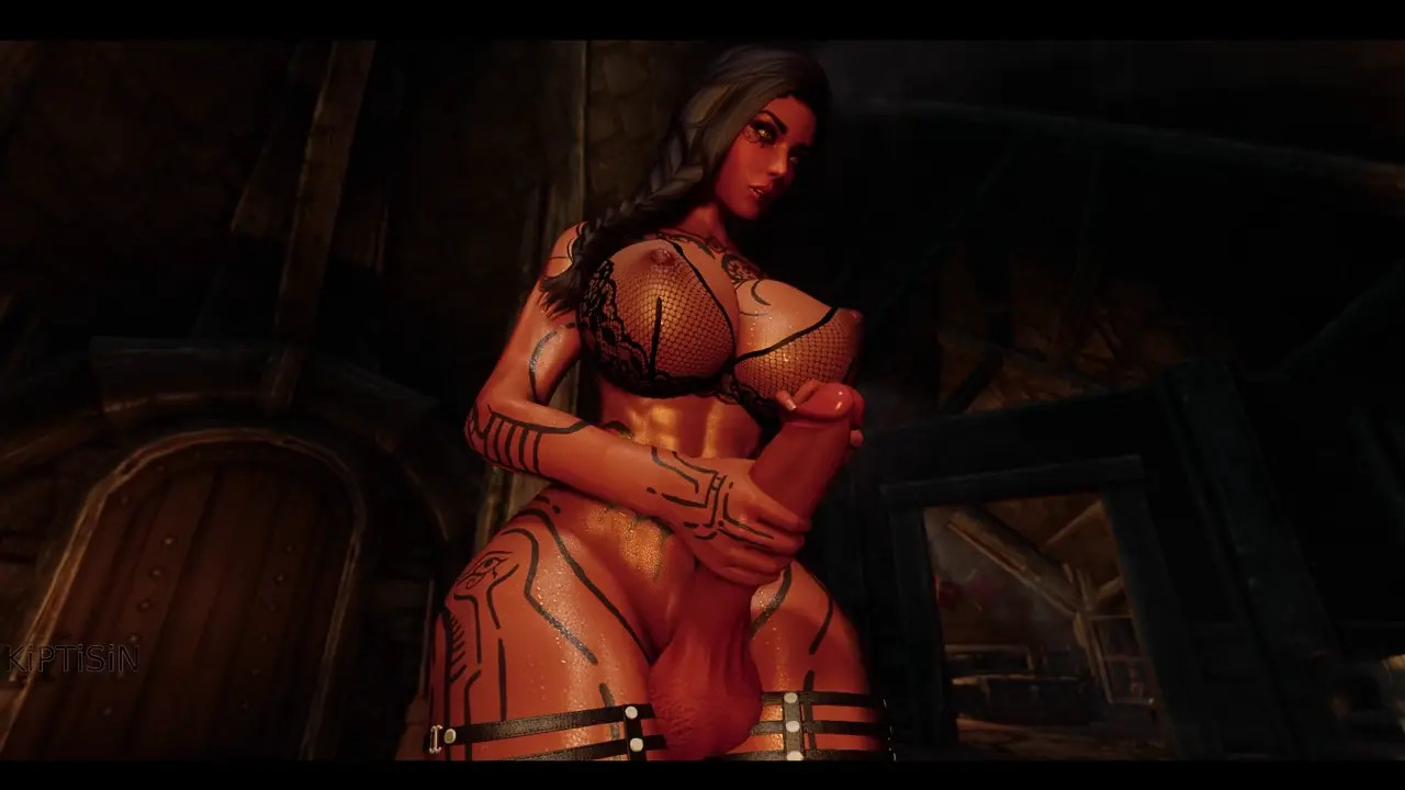 Dark Futa Jerks Her Huge Juicy Cock