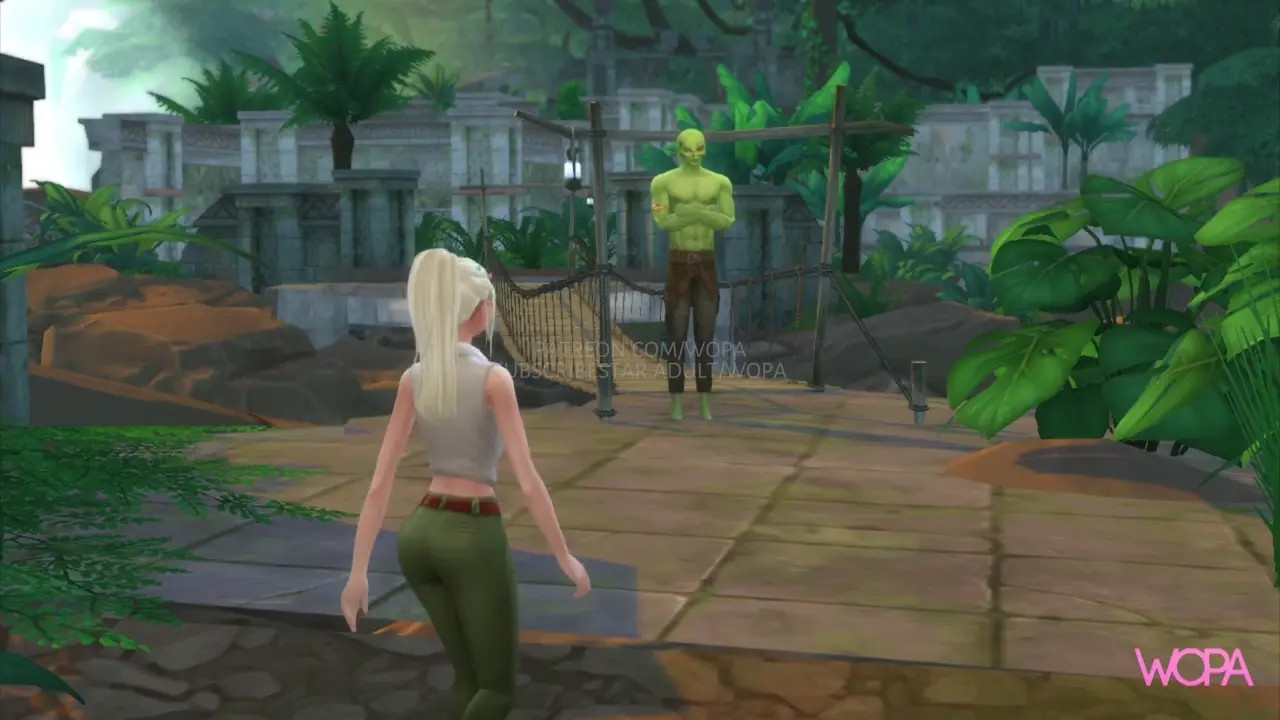 GIANT GOBLIN GUARDIAN OF THE PASSAGE RECEIVES THE BLONDE WHO WOULD LIKE TO WALK ACROS