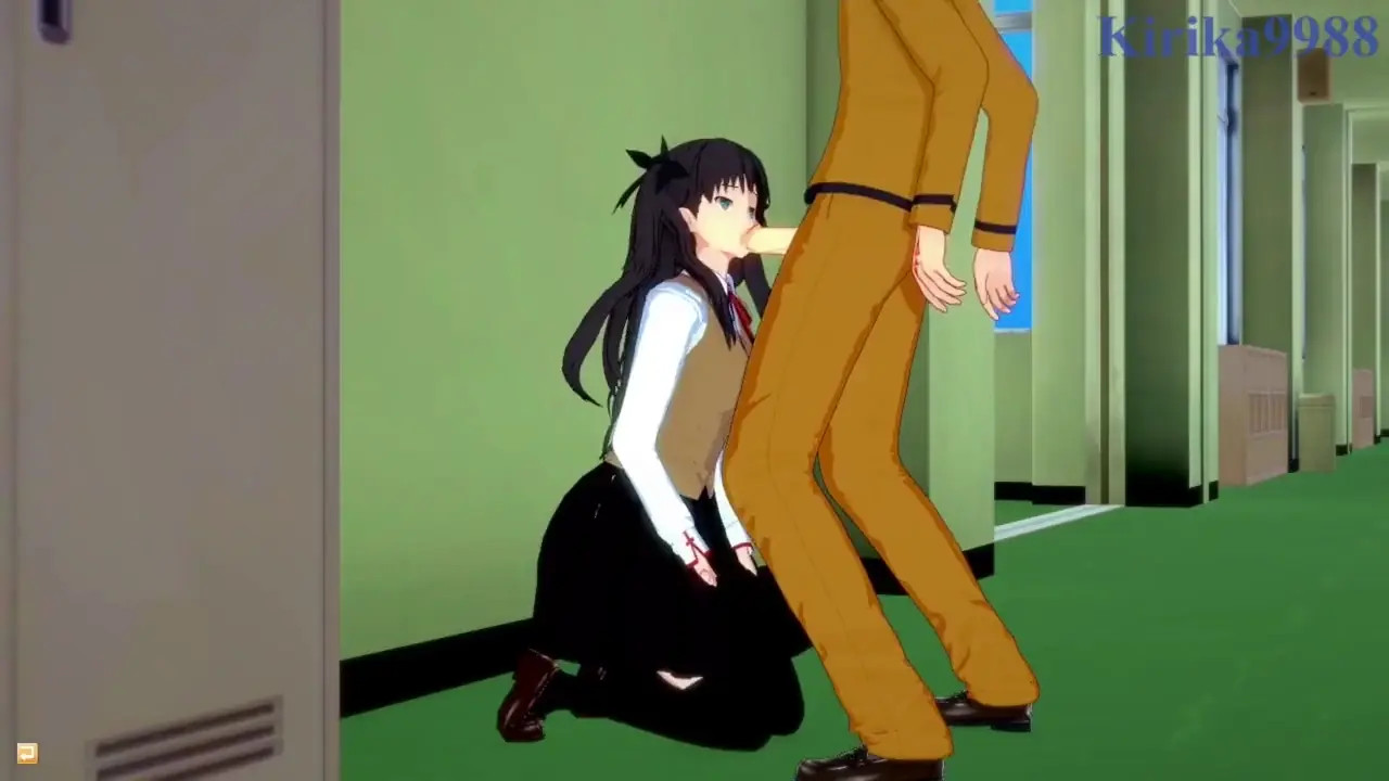 Fate;Stay Night - Rin Tohsaka and Shirou Emiya have deep sex in school hallway