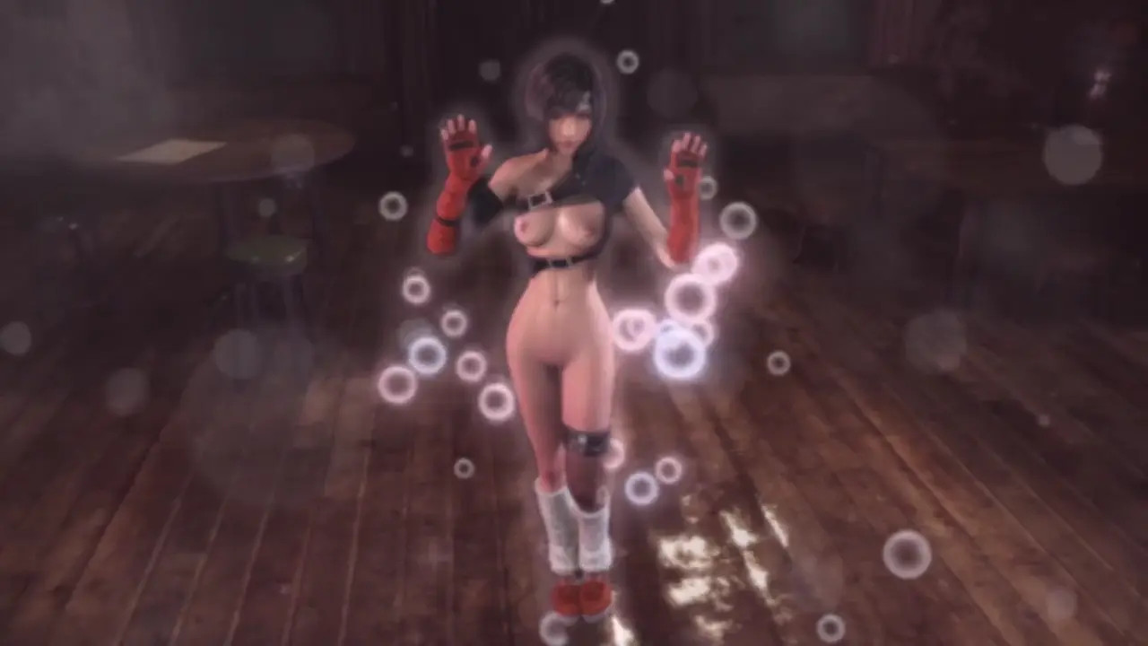 Athletic cutie Yuffie Kisaragi got drunk and poses half naked at midnight