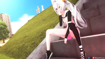 exhibitionist Filian fucks her tight virgin pussy out in public (SpamKaju)