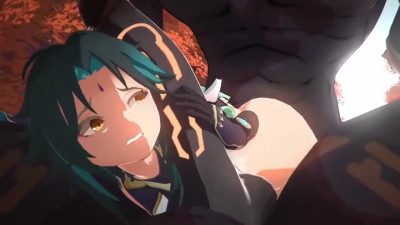 Femboy stuck between two stallions