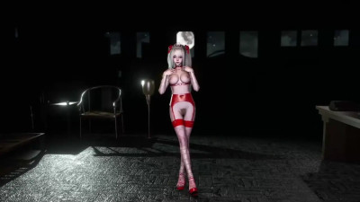 Youthful asian princess in sexy red outfit dancing alone in night castle