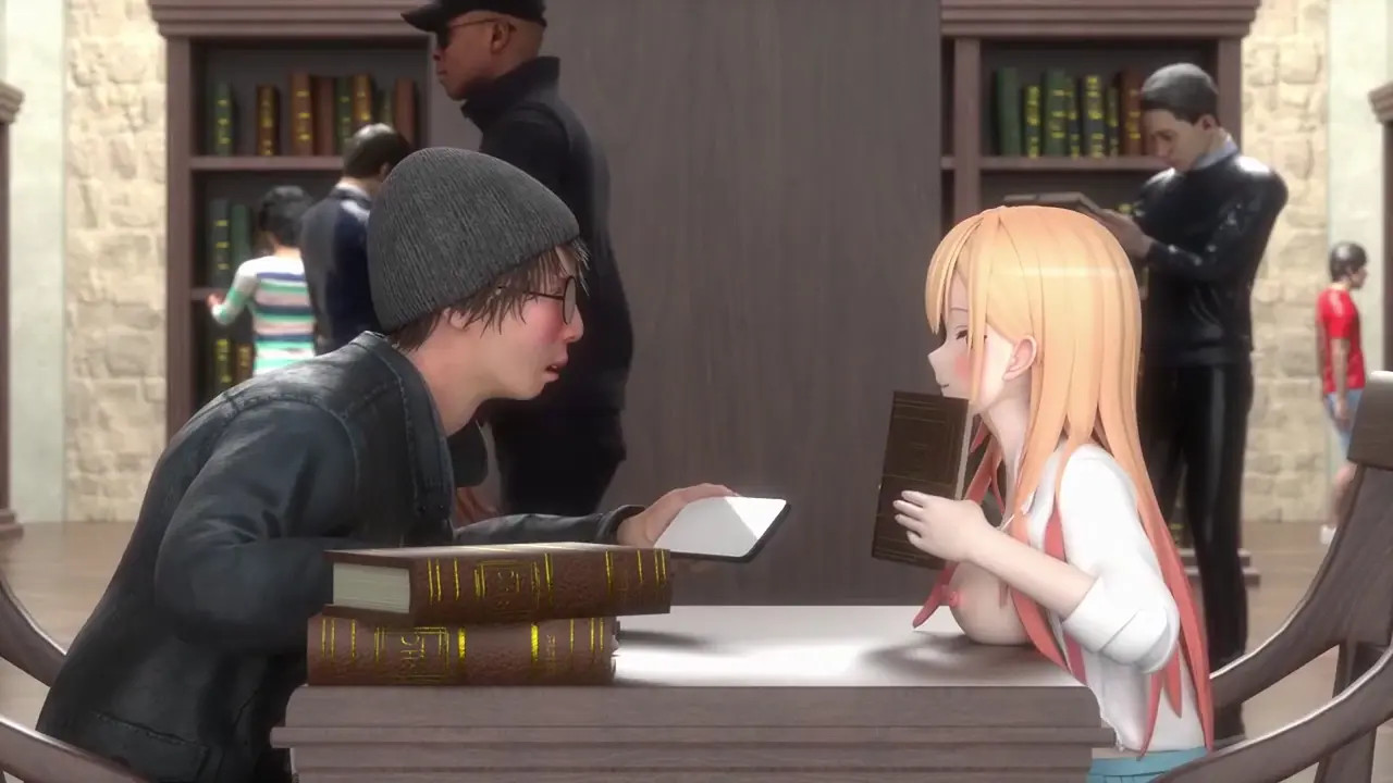 Marin having fun in a library