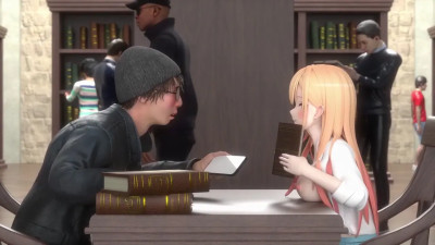 Marin having fun in a library