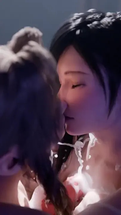 Futa Tifa and Aerith kissing while cumming