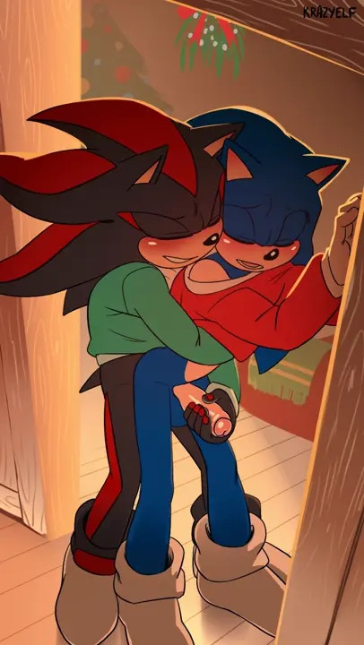 Shadow and Sonic under the mistletoe