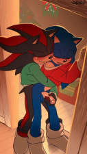 Shadow and Sonic under the mistletoe