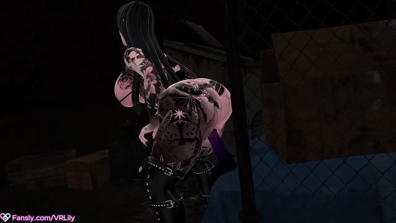 Goth mommy rides dildo in alley way