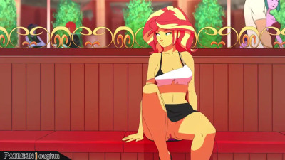 Sunset shimmer playing around in public