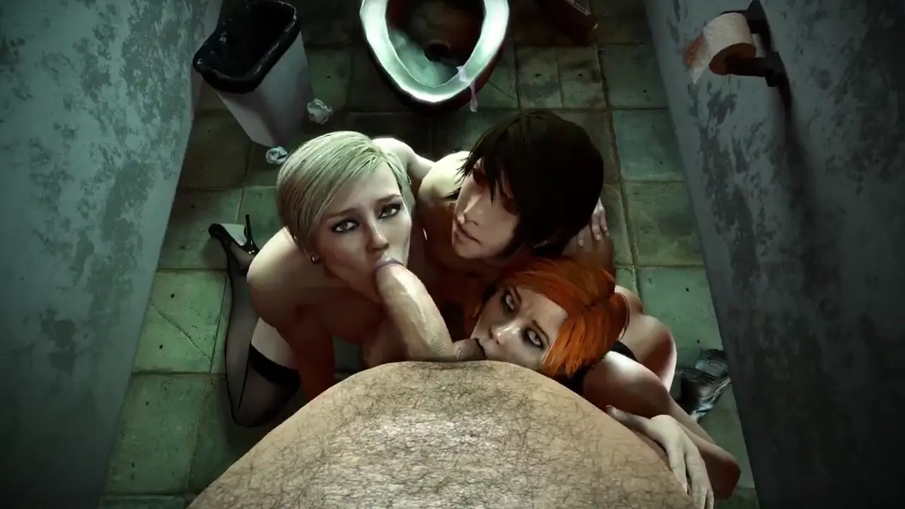 Cassie sucks cock and swaps cum with her friends at the club bathroom [SpankySfm]