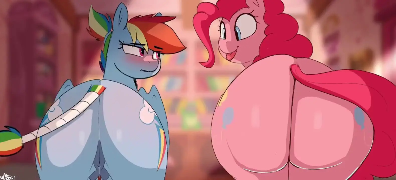 Pinkie pie and rainbow dash see if who has a bigger ass