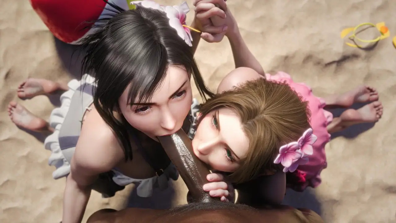 Tifa & Aerith Beach Teamwork (black) [Pewposterous]