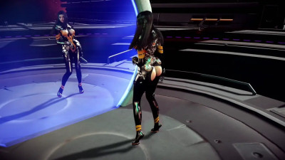 Sexy asian Tachy in tight crotchless bodysuit dancing alone on spaceship