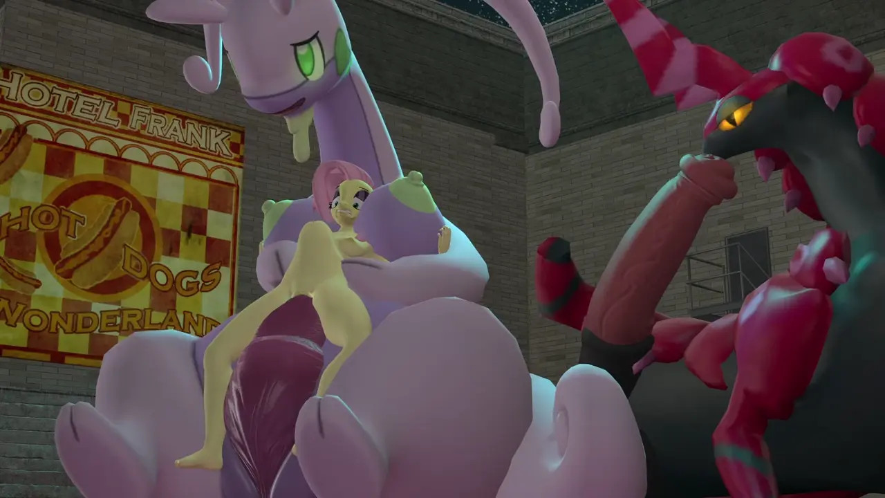 Fluttershy 'trains' her Goodra (MLP x Pokemon Futanari)