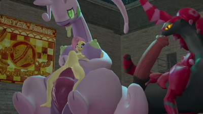 Fluttershy 'trains' her Goodra (MLP x Pokemon Futanari)