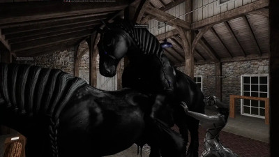 Percheron stallion mating with a Percheron mare, 2 in hand.