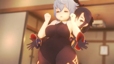 ganyu's belly being fondled by Mona