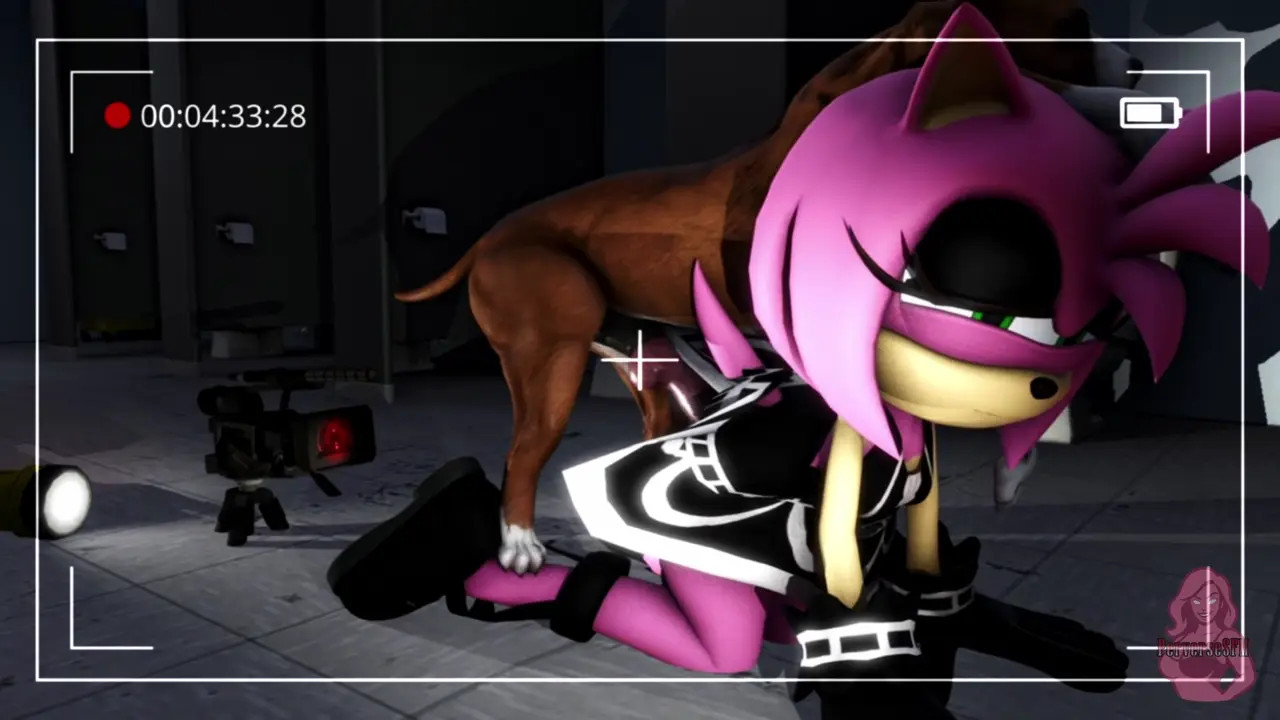 Amy Rose in Nightclub Bathroom with Dog