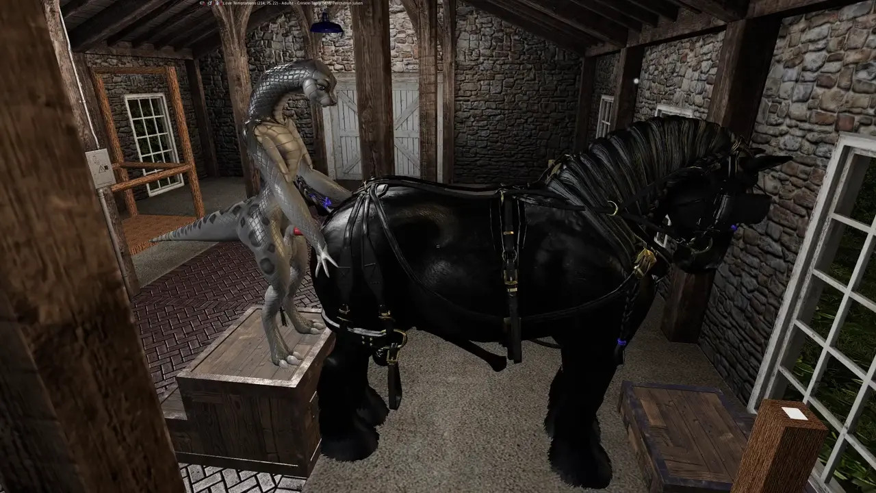 A Percheron stallion is penetrated by a snake.