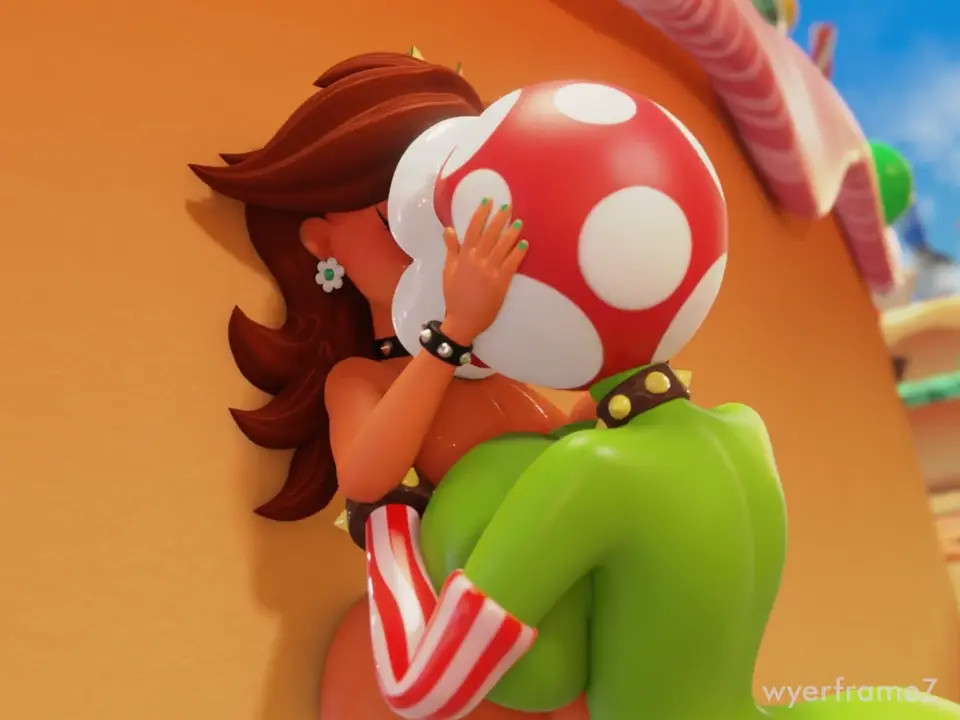 Futa Daisy cums from kissing Piranha Plant