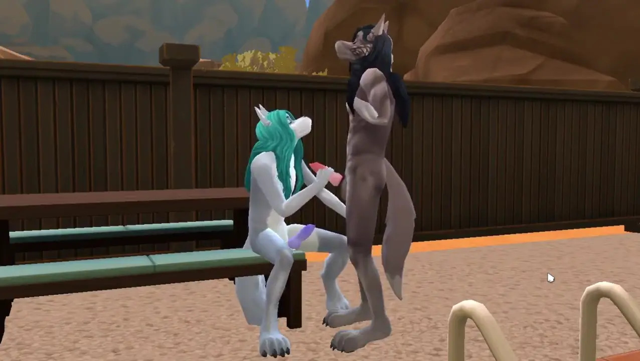 Having a fun time with a handsome wolf