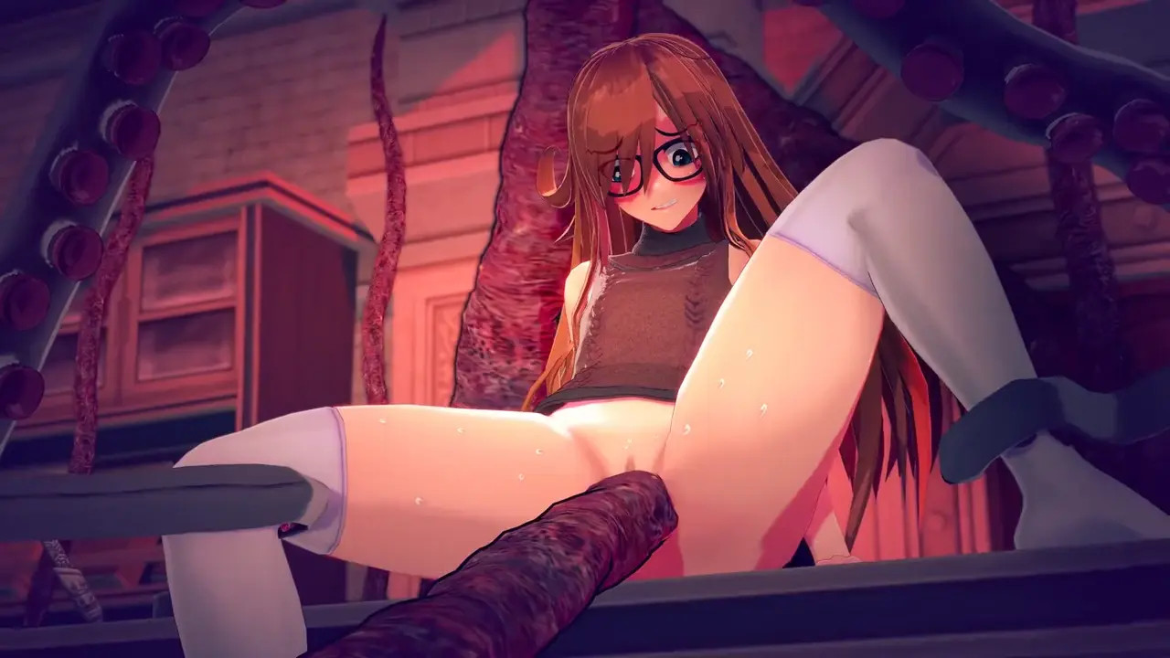 Brunette caught by tentacles