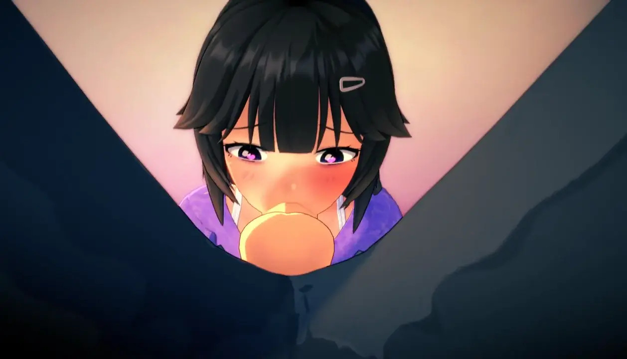 Brunette stepsister chocking on my cock