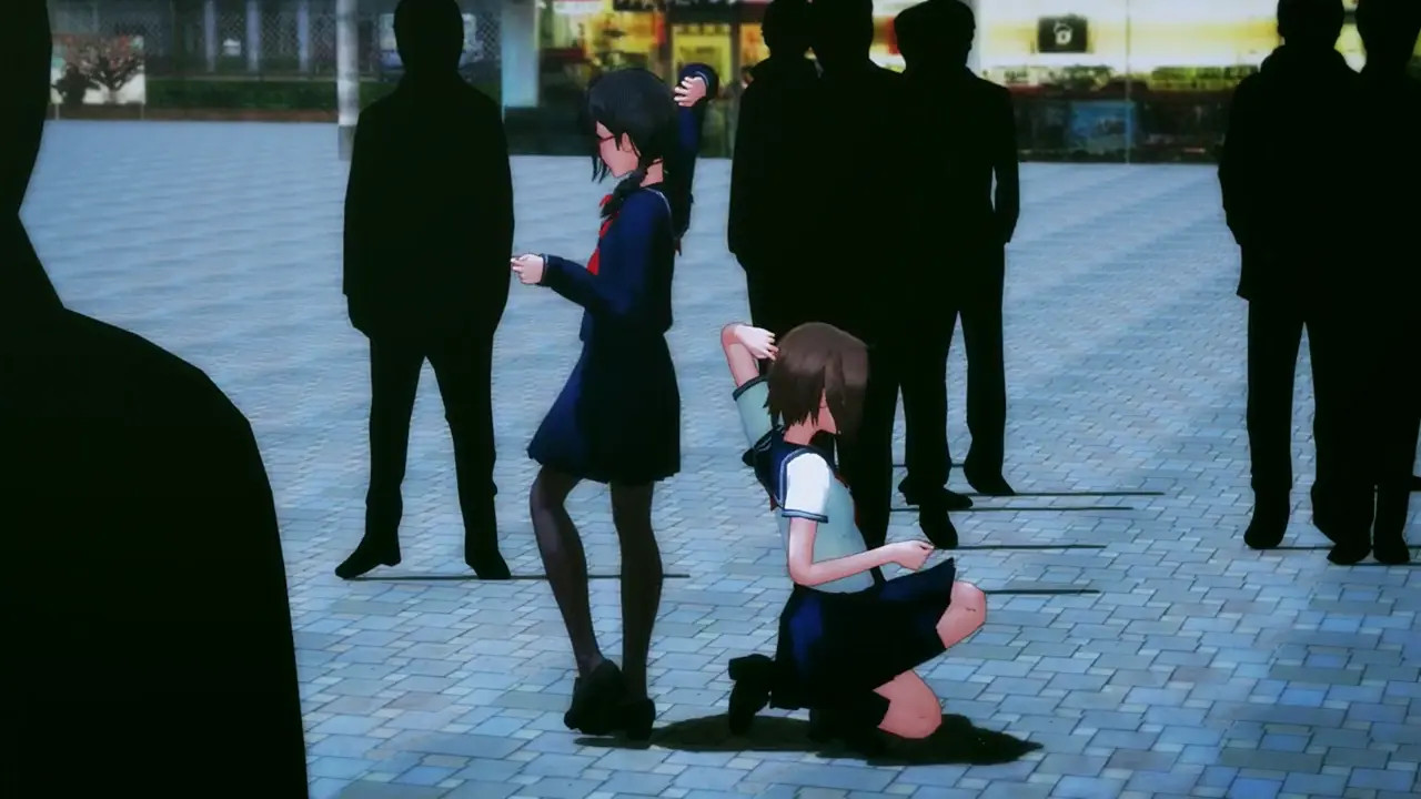 Schoolgirls strip dance park [MMD]