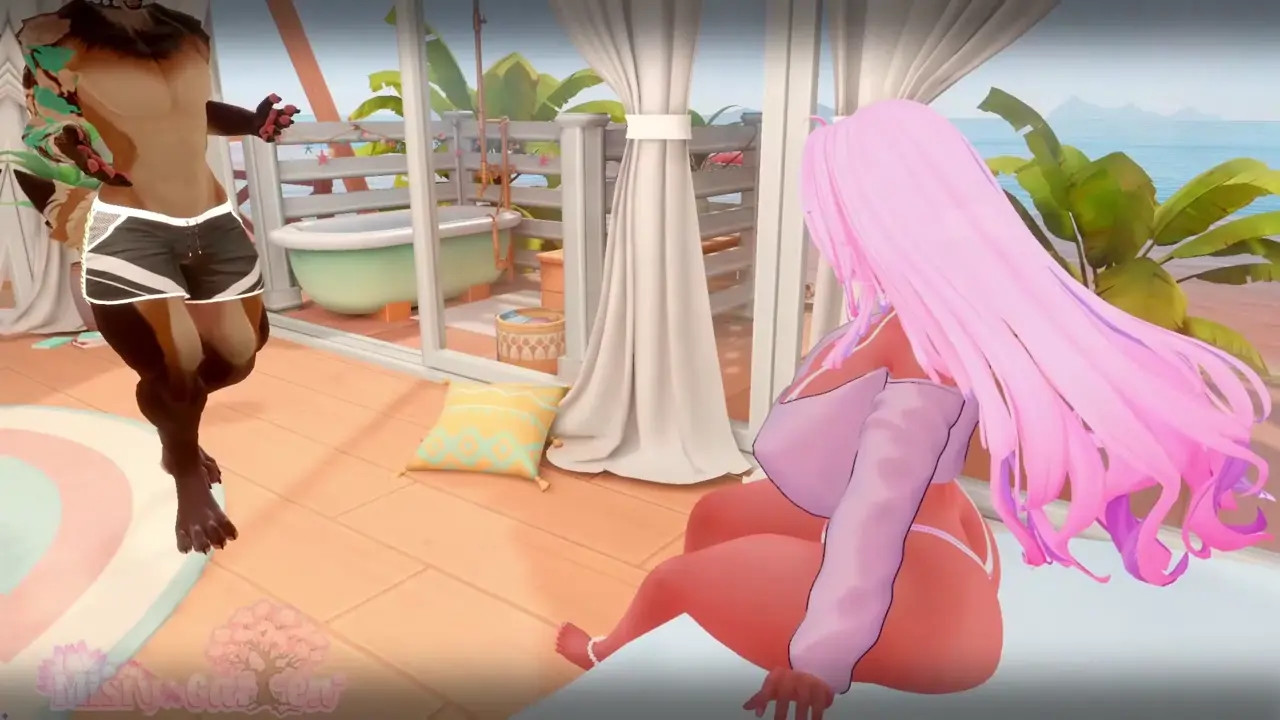 Pink haired shortstack bimbo get's face fucked by furry tanuki | Fake-estate agent~