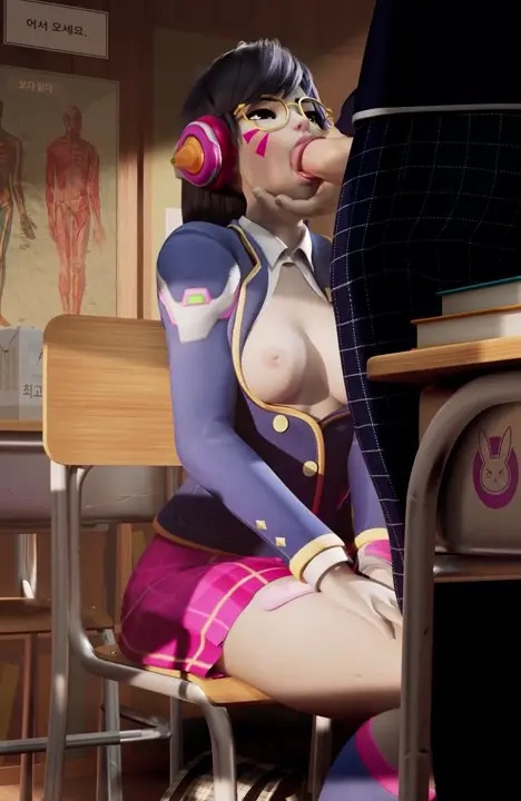 School D.va blowjob and cumshot