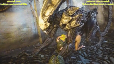 Samus Aran ruined by a massive cocked Xenomorph - Naked Version
