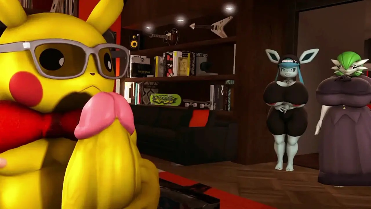 Pikachu watching pornography while fucks other Pokemons