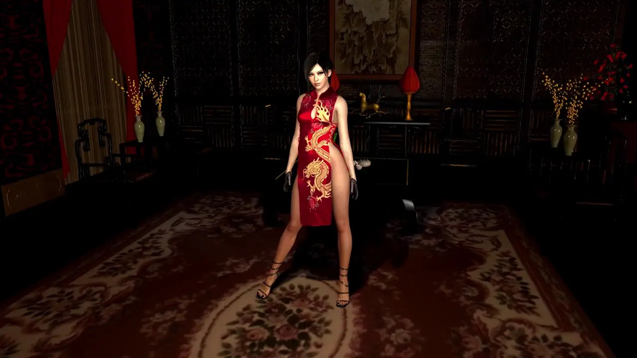 Demure spy Ada Wong in skimpy red dress ready to exchange her body for info