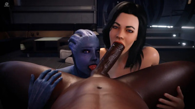 Liara and Miranda Blowjob [Blacked][Pewposterous][4K]